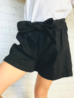 Black Paper Bag Denim Shorts