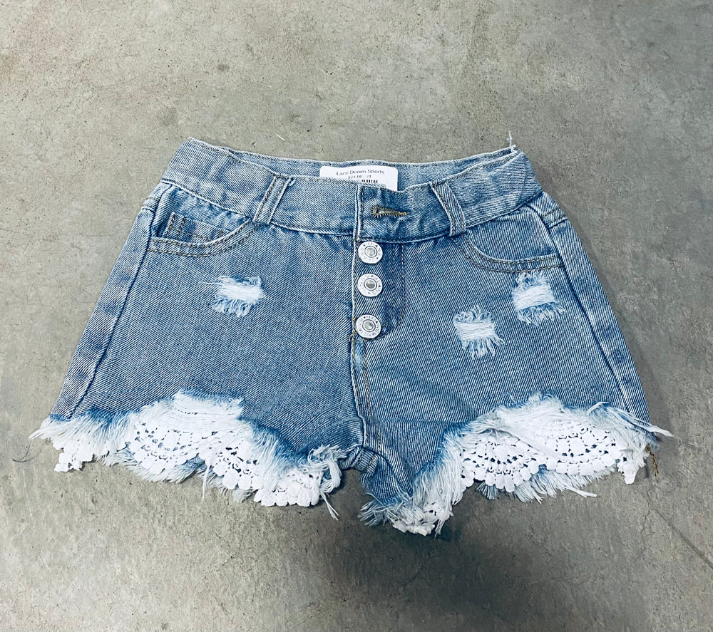 
            
                Load image into Gallery viewer, Lace Denim Shorts
            
        